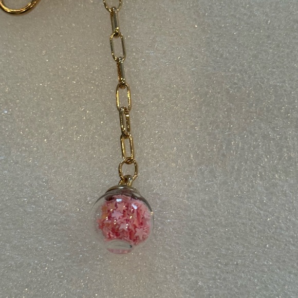 Blush Pink Tassel Keychain w/Glitter Hearts & Sprinkle Globe Charm -New -Unique - Picture 7 of 8